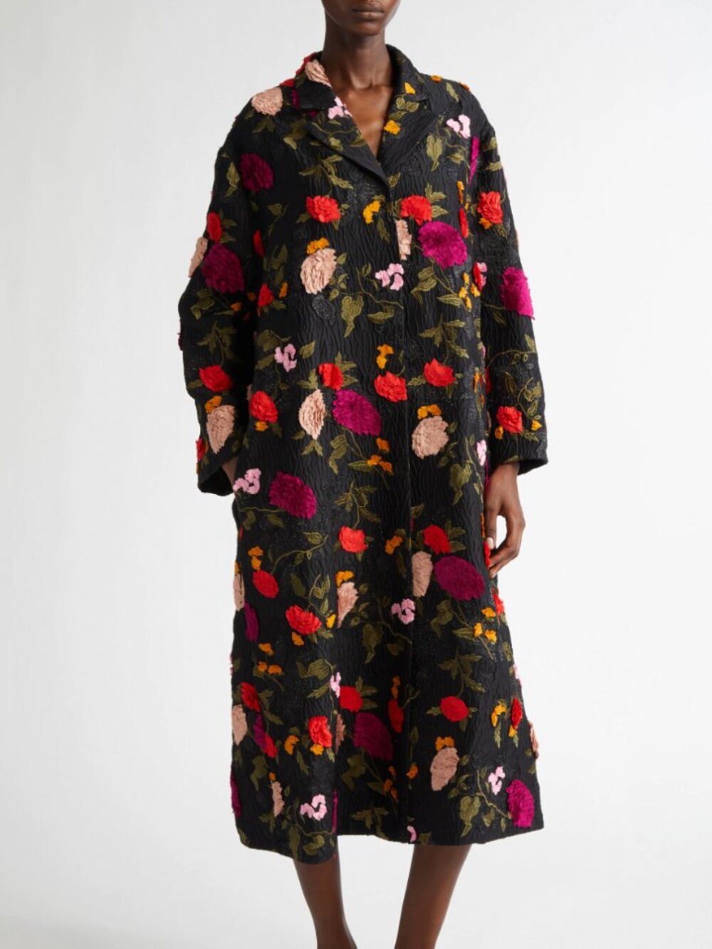 $4050 ERDEM IKRAM Black Multi Metallic Floral Trench Coat size Small